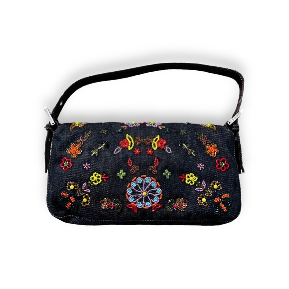 Fendi 150 anniversary denim embroidered beaded baguette - Picture 2 of 4